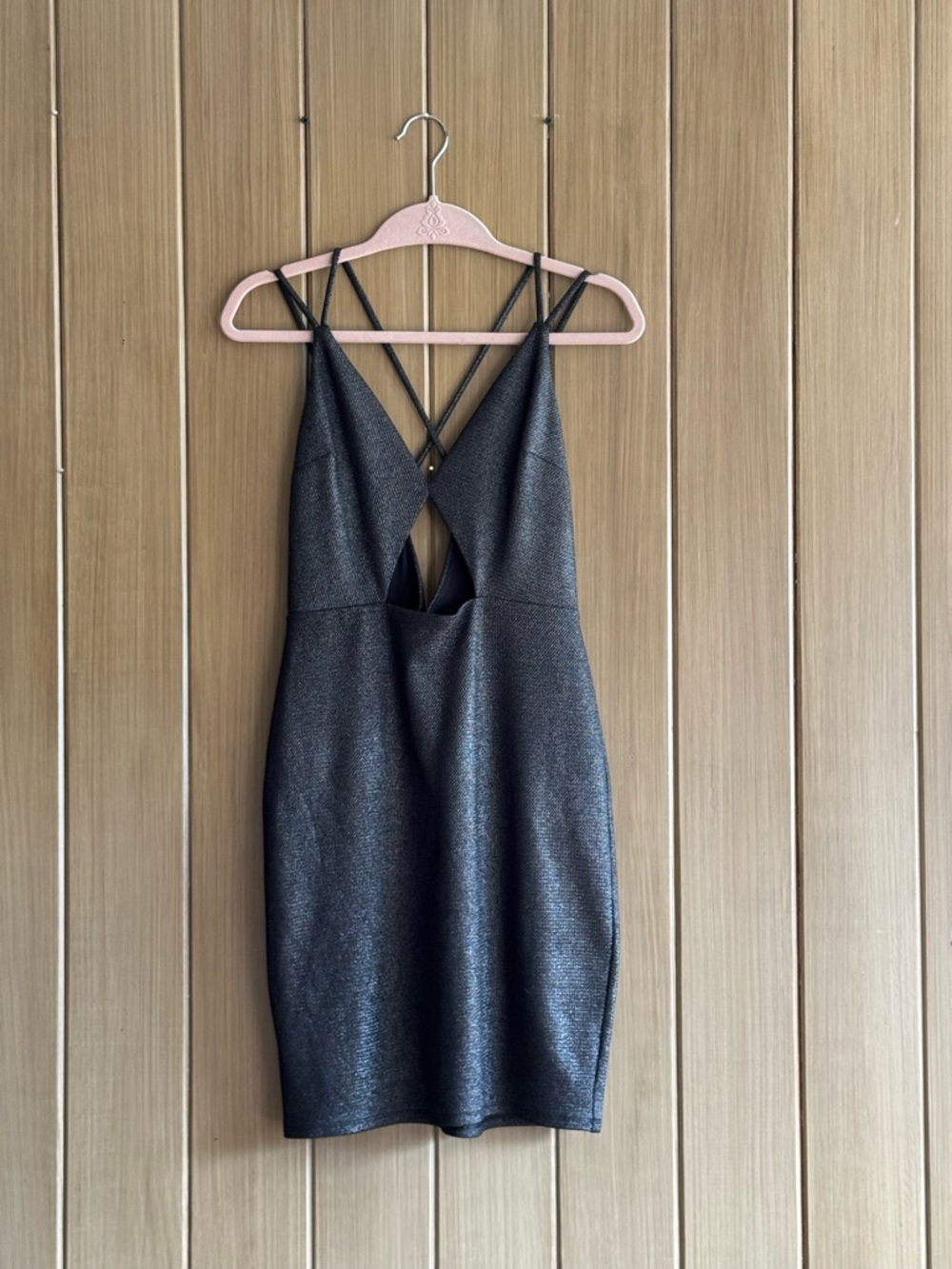 Express Black Shimmer Strappy Cutout Mini Dress